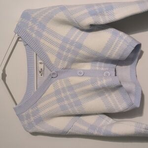 Hollister XS light blue white plaid cropped button down cardigan sweater